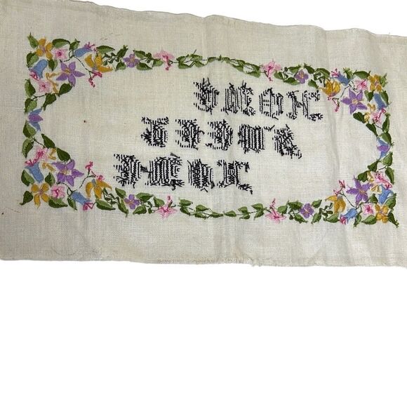 Handmade Home Floral “Home Sweet Home” Finished Embroidered Cross Stitch 21"x11" - Picture 2 of 9